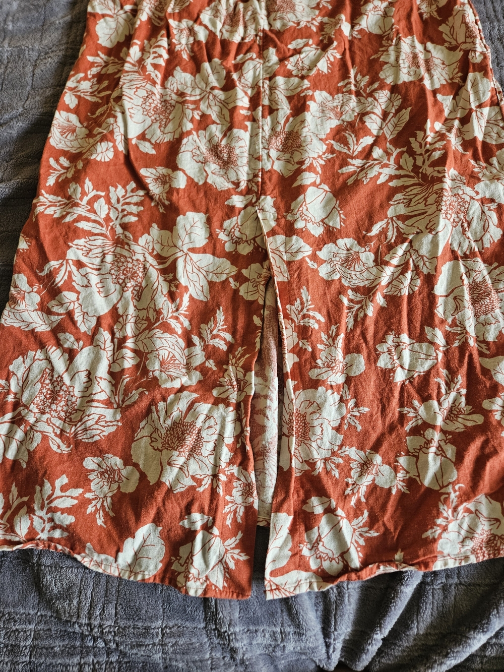 Old Navy  Linen Orange ( red color listed on tag ) Floral Midi Skirt Size Large - Picture 7 of 16